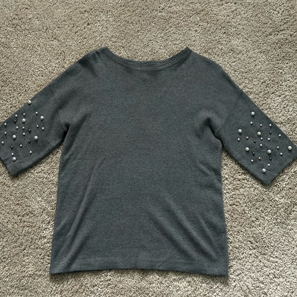 Soft gray sweater with pearl accents